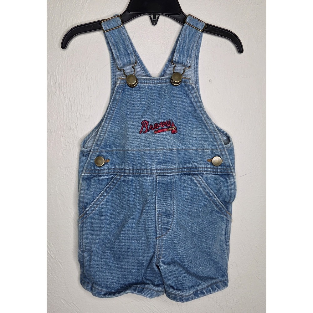 Vintage RARE Atlanta Braves Denim Overall Toddler 2T MLB Made In USA 100% Cotton